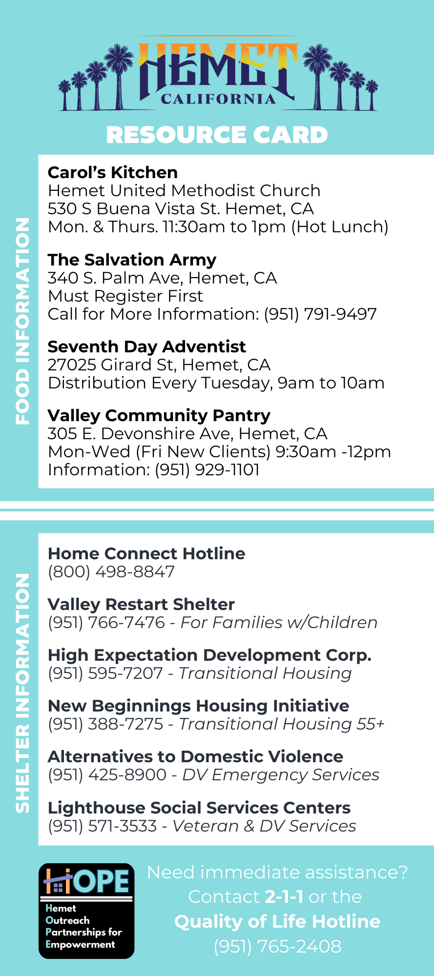 Hemet Resource Card 1